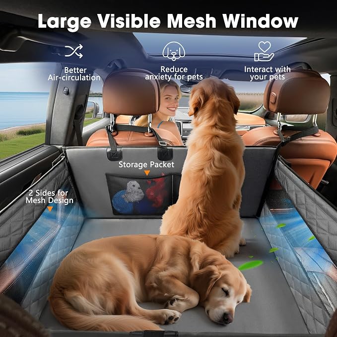XL Dog Car Seat for Large Medium Dogs, Back Seat Extender for Pets, Waterproof Pet Carseat for Medium Sized Dog, Hammock for Pet, with Storage Pocket for Cars/SUV/Truck(XL)