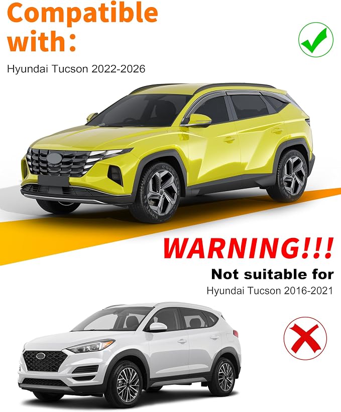 6-pcs Low-Profile Window Rain Guard for Hyundai Tucson 2022-2026 Rain Guards Side Window Visors Extra-Thick Vent Visor Window Deflectors Tape-on Vent Shades Car Accessories