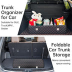 Car Trunk Organizer with Lid,Foldable Faux Leather Cargo Storage Box,3 Compartments,Collapsible Multi-Functional for SUV,Sedan,Vehicle Trunk