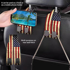 Purse Hook for Car Vintage American Flag 1 Pack Headrest Back Seat Hook Premium Leather Double Metal Hanger Storage Pack Bag Purse Holder Car Interior Accessories