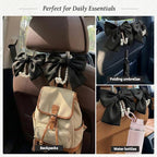 2PCS Satin Bow Pearl Car Seat Headrest Hooks – Car Bag Holder & Vehicle Hanger for Purses – Cute Coquette Aesthetic Interior Decoration – Cute Auto Organizer Accessories Universal (Black)