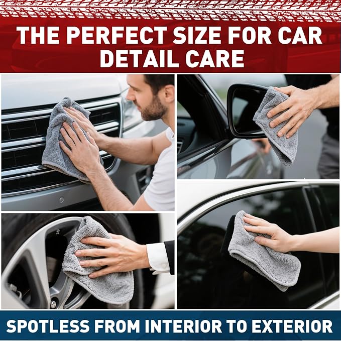 Microfiber Cleaning Cloths Bulk-50 Pack, Gray Microfiber Towels for Cars, Ultra Absorbent Microfiber Towel Weave Grime & Liquid for Streak-Free Mirror Shine - Car Washing Cloth, 12x12 inches