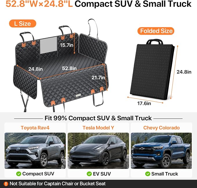 Doglike Hard Bottom Dog Car Seat Cover for Back Seat【with Detachable Mat】 Dog Hammock for Car【650lbs】 Pet Bed Extender for 2-4 Large Dogs, Waterproof Seat Protector, Fits for Sedan/SUV/Small Truck