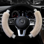 Steering Wheel Cover, Fluffy, Universal Rhinestone, Comfortable, Non-Slip Luxurious Faux Wool,Bedazzled Car Accessories for Women, Fits for 14.5 to 15 Inch