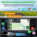 [QLED Screen Upgrade] 7" Double Din Car Stereo with Dash Cam, Wireless Apple CarPlay and Android Auto, Bluetooth, 240W 4.2-Channel Audio Output, MirrorLink, Backup Camera, AM/FM Car Radio