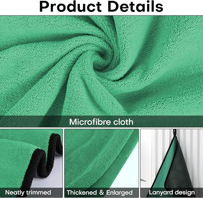 3PCS Car Microfiber Towels, 23.62"×11.81" Lint-Free Microfiber Towels for Cars Wash Drying, Super Absorbent Cleaning Cloths, Reusable Washing & Detailing Towel, Car Cleaning Supplies (Green)