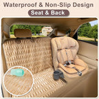 Dog Car Seat Cover for Back Seat, Soft Plush Waterproof Pet Protector with Non-Slip Bottom, Full Coverage Bench Cover Against Hair, Dirt and Scratches for Cars SUVs and Trucks (Tan, Back)