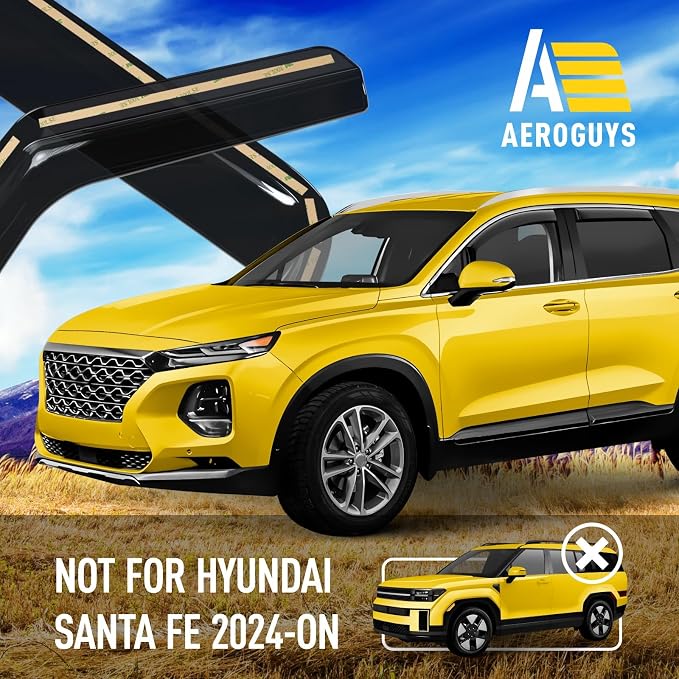 Extra Durable Window Deflectors in-Channel Window Visors Rain Guards Fit for Hyundai Santa Fe 2019-2023, Sun Visors, Wind Vent for Shades, Exterior Car Accessories - 4pcs. AG0728