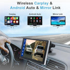 9 Inch Carplay Screen for Car, Portable Car Play Touchscreen Stereo with 4K Front+1080P Rear Dual Camera, Support Voice Control/Android Auto Mirror Link/Backup Camera