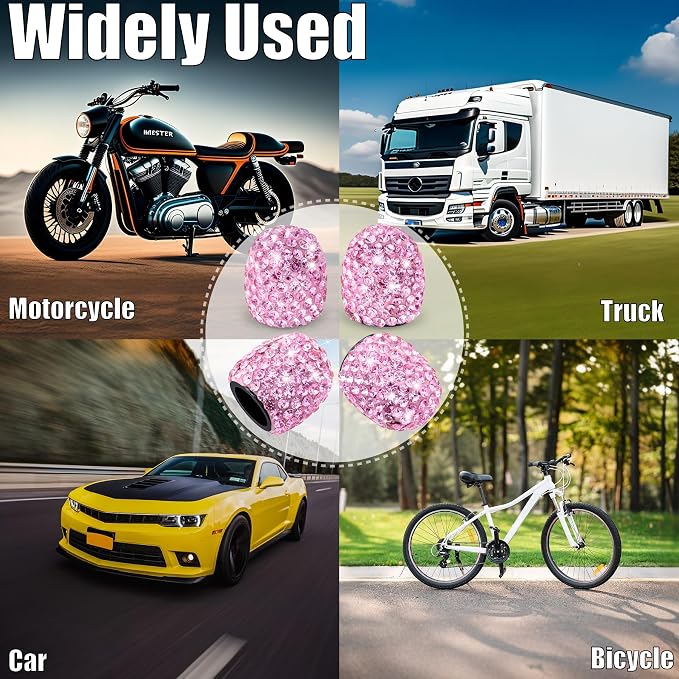 8PCS Bling Crystal Diamond Tire Stem Valve Caps, Dustproof Car Wheel Tire Valve Caps Universal Tire Valve Stem Covers for Cars, SUV, Trucks, Bikes, Motorcycles, Bicycles (Pink)