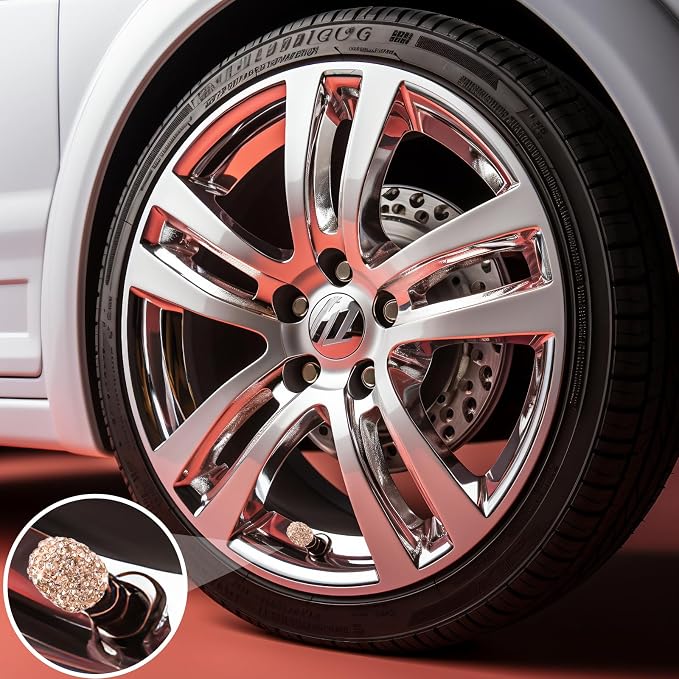 8PCS Bling Crystal Diamond Tire Stem Valve Caps, Dustproof Car Wheel Tire Valve Caps Universal Tire Valve Stem Covers for Cars, SUV, Trucks, Bikes, Motorcycles, Bicycles (Rose Gold)