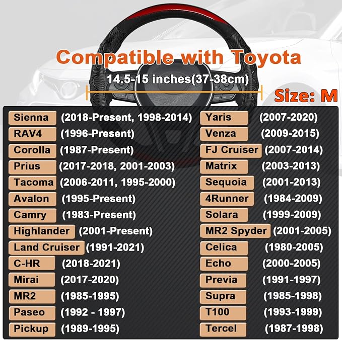 Steering Wheel Cover for Toyota, Auto Car Steering Wheel Cover for Toyota Highlander Rav4 Corolla Camry,Standard Size - Red