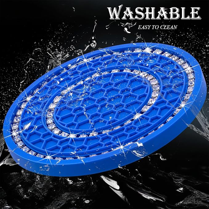 4PCS Bling Crystal Rhinestone Cup Holder Coaster, 2.75 inch Soft Silicone Anti-Slip Shockproof, Car Cup Holder Insert Coasters, Universal Car Interior Accessories for Women (Deep Blue & White)
