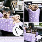 Center Console Dog Car Seat for Medium Dogs - Portable Dogs Armrest Booster Seat, Anti-Collapse Pet Car Seat with Soft Cushion Safety Belt, Support Pet Up to 21lbs (Purple)