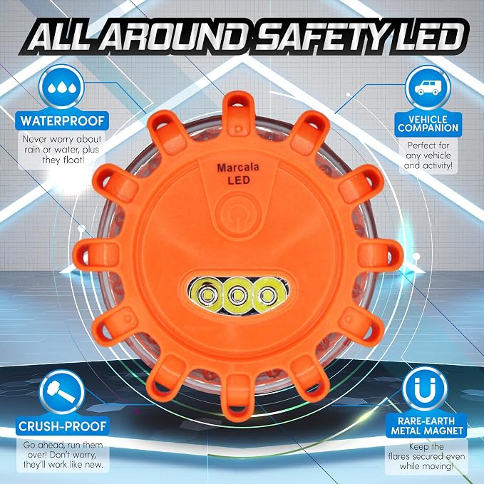 12-Pack Emergency Flares for Vehicles | Emergency Roadside Lights | Complete LED Road Flares Kit | Emergency Lights for Vehicles | Perfect for Gifting or Everyday Roadside Safety