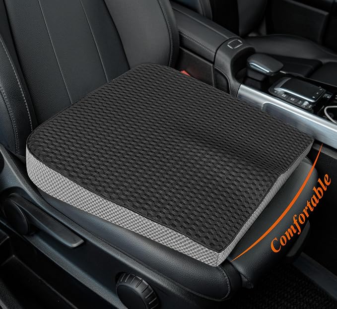 Premium Car Seat Cushion, Memory Foam Driver Seat Cushion to Improve Driving View- Coccyx & Lower Back Pain Relief - Seat Cushion for Car, Truck, Office Chair (4D Mesh Classic Black)