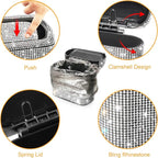Bling Car Trash Can with 30pcs Garbage Bags, Vehicle Trash Bin with Lid Auto Dustbin Organizer Garbage Storage, Sparkling Crystal Mini Trash Container Holder