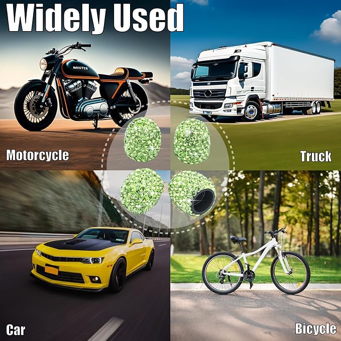 8PCS Bling Crystal Diamond Tire Stem Valve Caps, Dustproof Car Wheel Tire Valve Caps Universal Tire Valve Stem Covers for Cars, SUV, Trucks, Bikes, Motorcycles, Bicycles (Green)