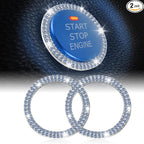 2 PCS Crystal Double Rhinestone Car Engine Start Stop Decoration Ring, Bling Car Interior Accessories for Women, Push to Start Button Cover Sticker, Automotive Decals, Light Blue