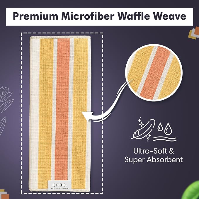 crae. Double Sided Microfiber Hand Towels, 17x27 Inches Waffle Design Kitchen Towels Set, Durable & Soft Fast Drying Hand Wash Cloth and Dishcloth for Everyday Use at Home (Pat & Tricky- Green/Cream)