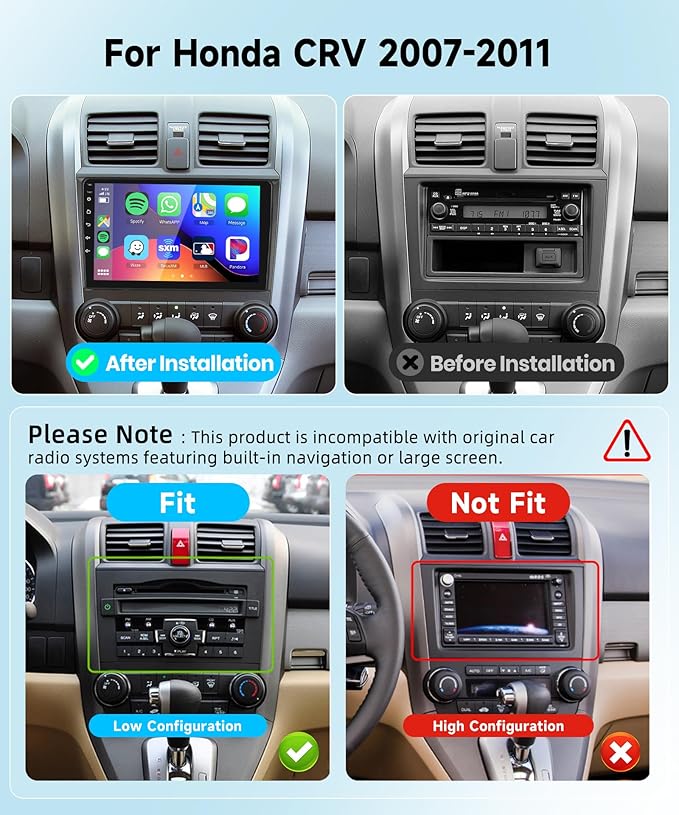 2G+64G Android Car Stereo for Honda CRV 2007-2011 with Wireless Carplay/Android Auto with WiFi GPS Navigation, 9" Touchscreen Bluetooth Car Radio Support USB FM/RDS EQ HD Backup
