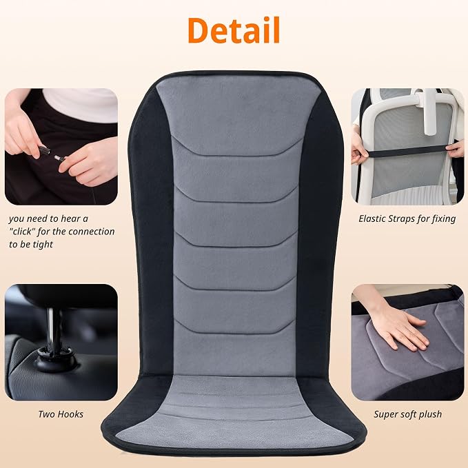Heated Seat Cover with Fast Heat & Plush Fabric | Longer Size and Expanded Heating Area to Relieve Fatigue for Office & Home