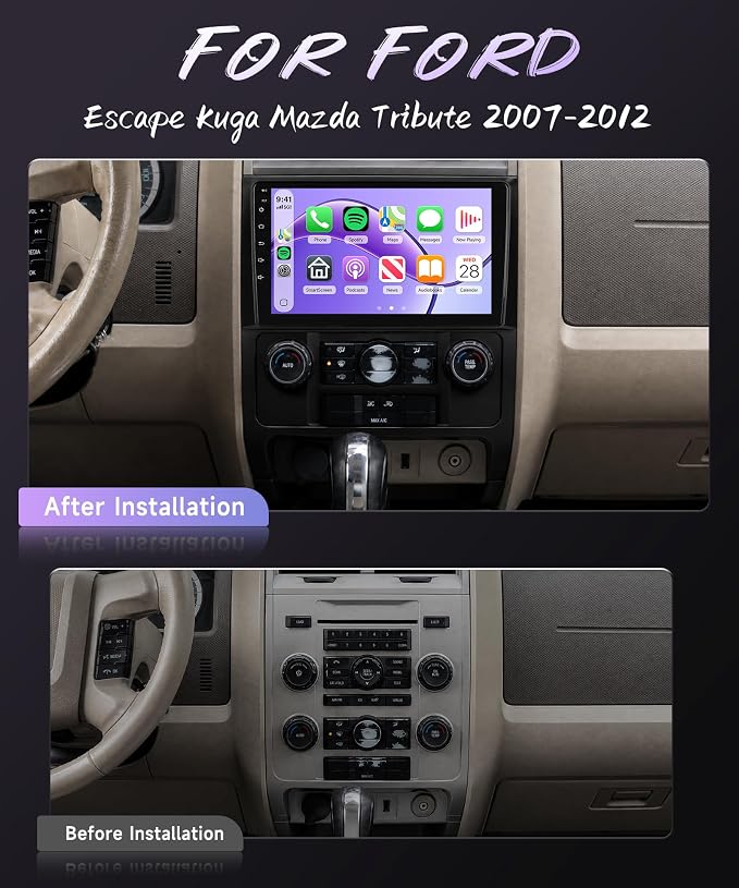 5Ghz WiFi Android 15 Car Radio for Ford Escape Kuga Mazda Tribute 2007-2012,9 Inch HD IPS Screen,32-Bnad EQ,Bluetooth 5.0,Wireless Carplay,Android Auto,Dual USB Port,GPS,HD Backup Camera,2G+64G