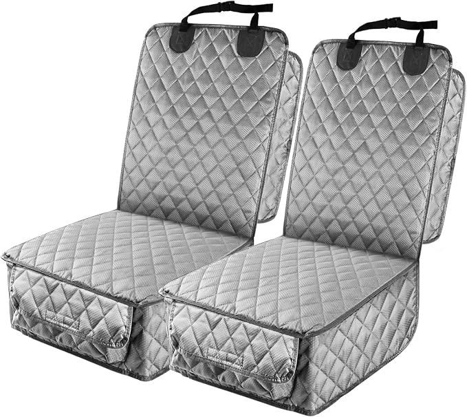 Waterproof Front Seat Car Cover 2 Pack, Full Protection Dog Car Seat Cover with Side Flaps, Nonslip Scratchproof Captain Chair Seat Cover Fits for Cars, Trucks, SUVs, Jeep, Gray (Gray)