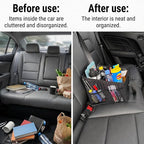 Car Seat Organizer, Collapsible Front Seat Storage Box with Adjustable Divider & Seatbelt Straps, Oxford Multifunctional Car Organizer for Passenger Seat, Backseat & Trunk, Black
