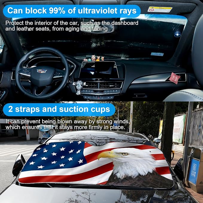 Eagle Foldable Windshield Snow Cover, Reflective Accordion Car Windshield Snow Cover, Sun Visor for Car Windshield, Ultimate Heat & UV Protection, Suitable for Most Cars, 54" L x 27.6" W