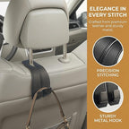 Leather Headrest Hooks for Car, 2 Pack Premium Car Seat Back Storage Hooks with Double Metal Hangers for Purses, Handbags, Groceries and Backpacks, Universal Heavy Duty Car Purse Holder Accessories