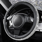 Bling Diamond Leather Steering Wheel Cover, with Bling Sparkly Crystal Glitter Rhinestones Universal Fit 14.5in-15in Car Wheel Protector for Women Girl Fit Suvs,Vans,Sedans,Car,Trucks, Silver