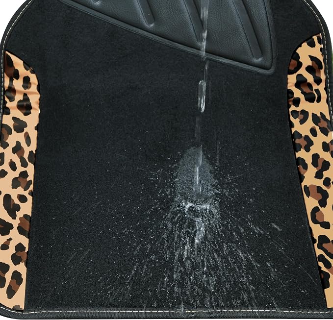 Waterproof Universal Fit Car Floor Mats, Leopard Print Car Mats Fit for SUV,Vans,sedans, Trucks,Set of 4pcs Car Carpet with Driver Heel Pad and Nibs Backing,for Cute Women Girl Brown Leopard