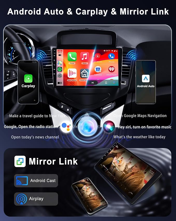 [8Core 6G+128G] Android Car Radio Stereo for Chevrolet Chevy Cruze 2009 2010 2011 2012 2013 2014 2015, Wireless Carplay Android Auto, 5G-WiFi GPS, 9" Touch Screen, Bluetooth AHD Backup Camera