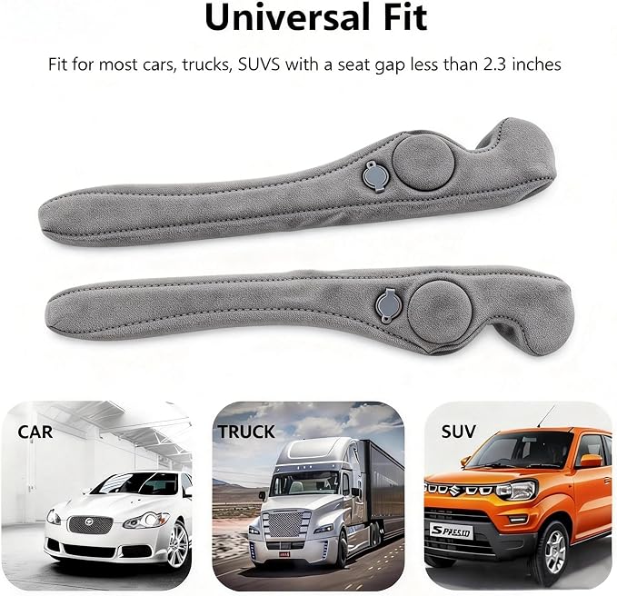 Inflatable Car Seat Gap Filler Strip - 2Pcs Suede Foldable Seat Gap Plug Blocker,Stop Dropping Items,Soft Interior Accessories for All Cars (Gray)