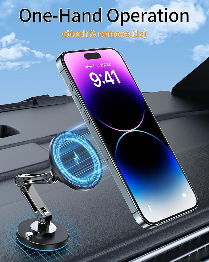 Magnetic Car Phone Holder Mount (360° Rotation) Cell Phone Car Holder, Phone Mount for Car Windshield Dashboard Hand Free Mount for iPhone 17 16 15 14 13 Pro Max All Smartphones