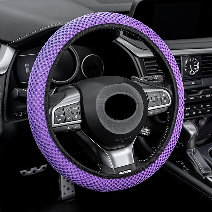 Elastic Stretch Steering Wheel Cover, Universal Interior Accessories Steering Wheel Cover for Women & Men, Breathable Microfiber Ice Silk, Anti-Slip, Odorless, Easy Carry(Purple)