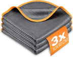 Airlab Glass Polishing Cloth Streak Free Miracle Cleaning Cloth Lint Free Microfiber Cleaning Rags for Glasses Kitchen Dish Mirrors Easy Clean, Pack of 3, 12" x 12", Grey-Orange