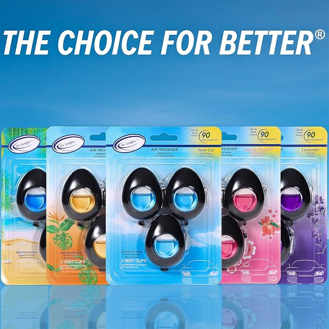 Car Air Freshener Vent Clip 3 Ct, Hawaii Mahalo Scent | Long-Lasting Car Odor Eliminator, Easy Clip-On, Up to 90 Days Freshness for Cars, Trucks, and SUVs, 4 mL Each