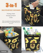 Car Trash Can with Lid, Cute Leakproof Car Trash Garbage Bag Hanging Vehicle Trash Bin Small Portable Automotive Garbage Cans Organizer for Back/Front Seat(Trapezoid,Black Sunflower