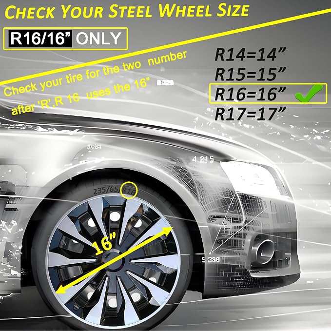 Hubcap Wheel Cover Replacement R16 Hub Caps Universal-Fit Steel Wheel Rim Cover ABS Material Exterior Accessories for Car Truck SUV -Set of 4（16-inch，Silver-Black）