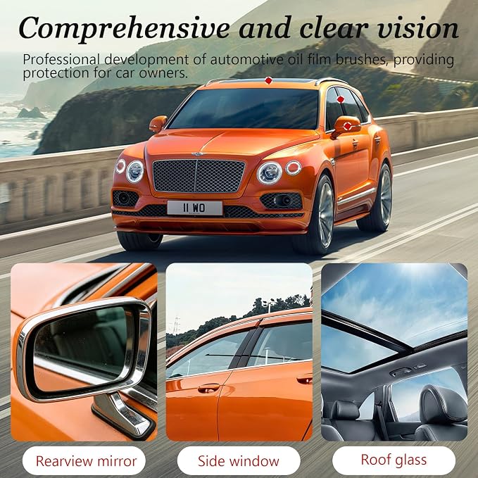 Automotive Oil Film Cleaning Brush for Glass Windshield & Windows – Upgrade 2.0 Kit with Cleaner & Refill, Anti-Rain & Anti-Fog Coating, Windshield Cleaner Tool for Clarity and Safer Driving (Red)