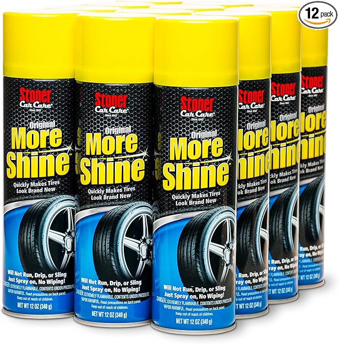 91044-12PK Original More Shine Tire Shine Spray – Tire Dressing Restores Deep Matte Black Finish with Long-Lasting Rain-Resistant Protection, Dry-to-Touch – 12 oz (Pack of 12)