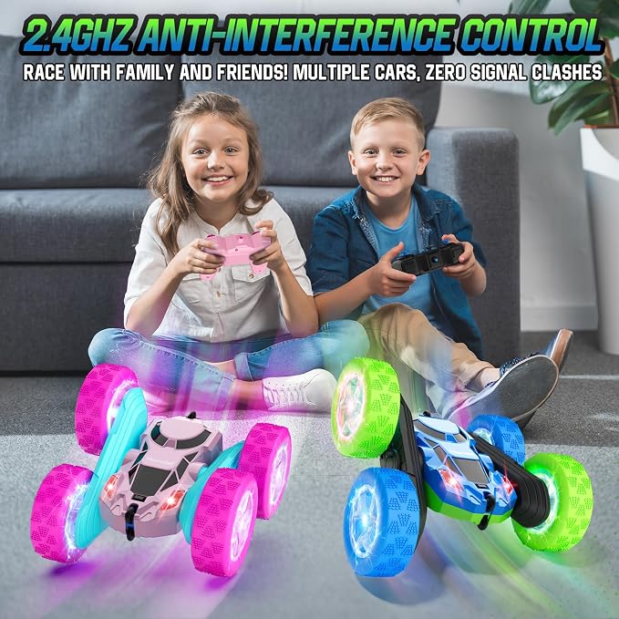 RC Cars Toys for Kids Ages 6-12, 360° Spinning Double-Sided Remote Control Car with LED Lights, 4WD Rechargeable Toy for Boys Age 8-10, Perfect Birthday Holiday Valentines Easter Gift