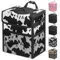 Car Trash Can with Lid, Leakproof Car Trash Bag Hanging Waterproof Automotive Garbage Can with Storage Pockets Mini Vehicle Trash Bin for Back/Front Seat(Cow Print,3 Gallon)