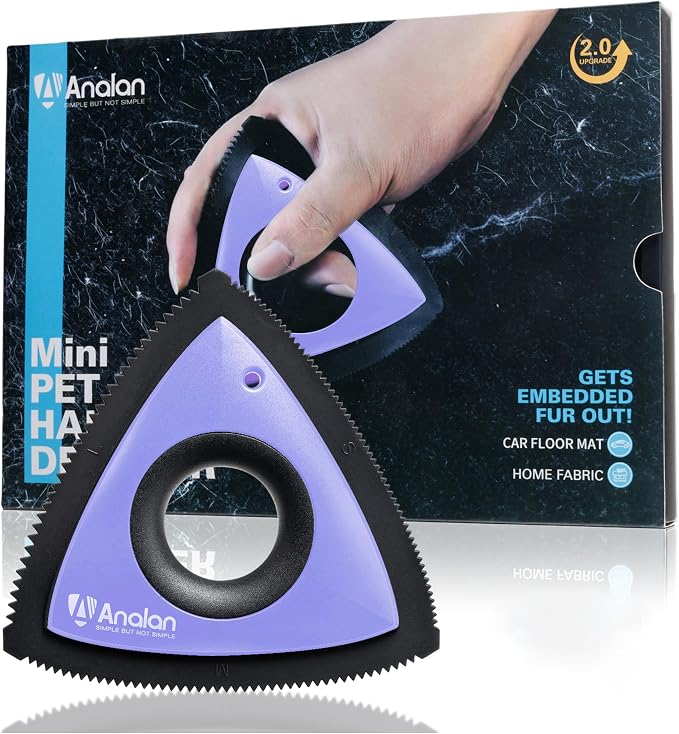 Mini Pet Hair Remover for Car Detailing Supplies, Carpet Dog Hair Remover for Car Interior, Triangle Dog Hair Remover for Auto Detailing, Couch, Furniture, Lint, Carpet(Purple)