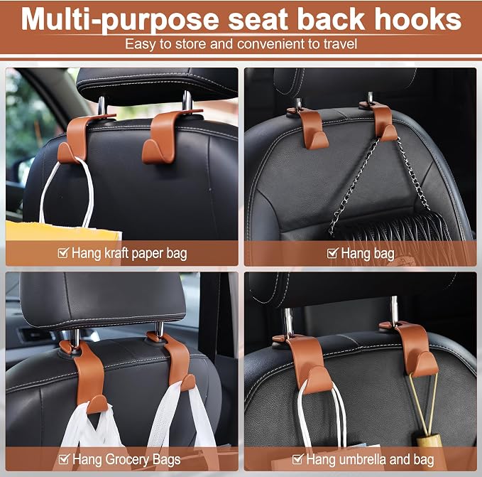 Car Seat Headrest Hook, Auto Seat Hook Hangers Organizer Interior Accessories for Purse Coats Umbrellas Grocery Bags Handbag, 4-Pack - Blown