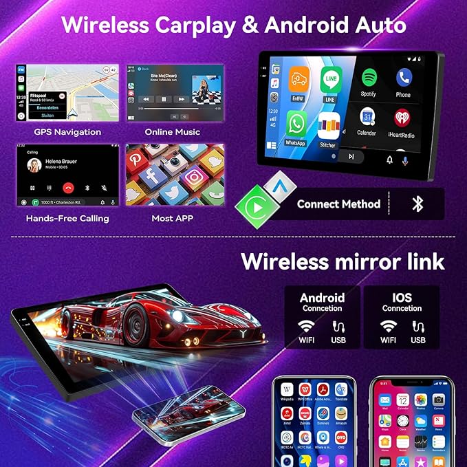 [4G+64G] Car Radio for Toyota Highlander 2008-2013 with Wireless CarPlay Android Auto,10.1” Touchscreen Android 15 Car Stereo with Mirror Link 5GWiFi GPS,Bluetooth,FM/RDS SWC EQ+Backup Camera