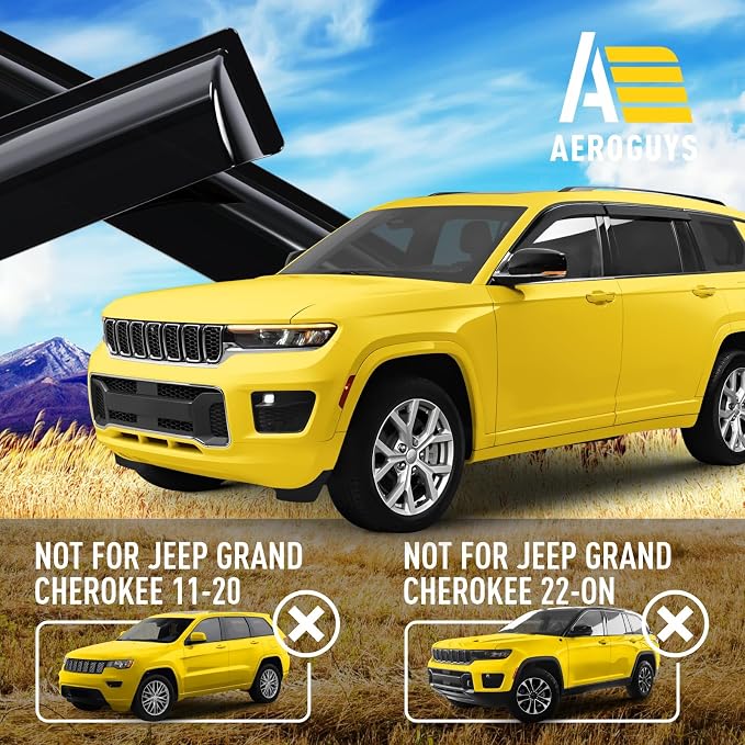 Extra Durable Window Deflectors Tape-On Window Visors Rain Guards Fit for Jeep Grand Cherokee L 2021-2026, Sun Visors, Wind Vent for Shades, Exterior Car Accessories - 4pcs. AG0185