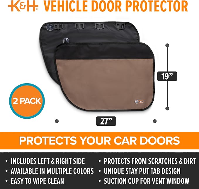 K&H Pet Products Car Door Protector for Dogs, 2 Pack Waterproof Interior Pet Car Door Protector from Dog Scratching, Stay Put Cover Design, Fits Most Vehicles, Washable - 27 x 19in Tan (Pack of 6)